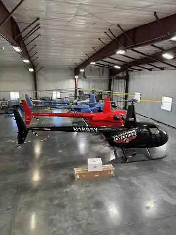 Robinson helicopters inside the Desert Air Ag repair station